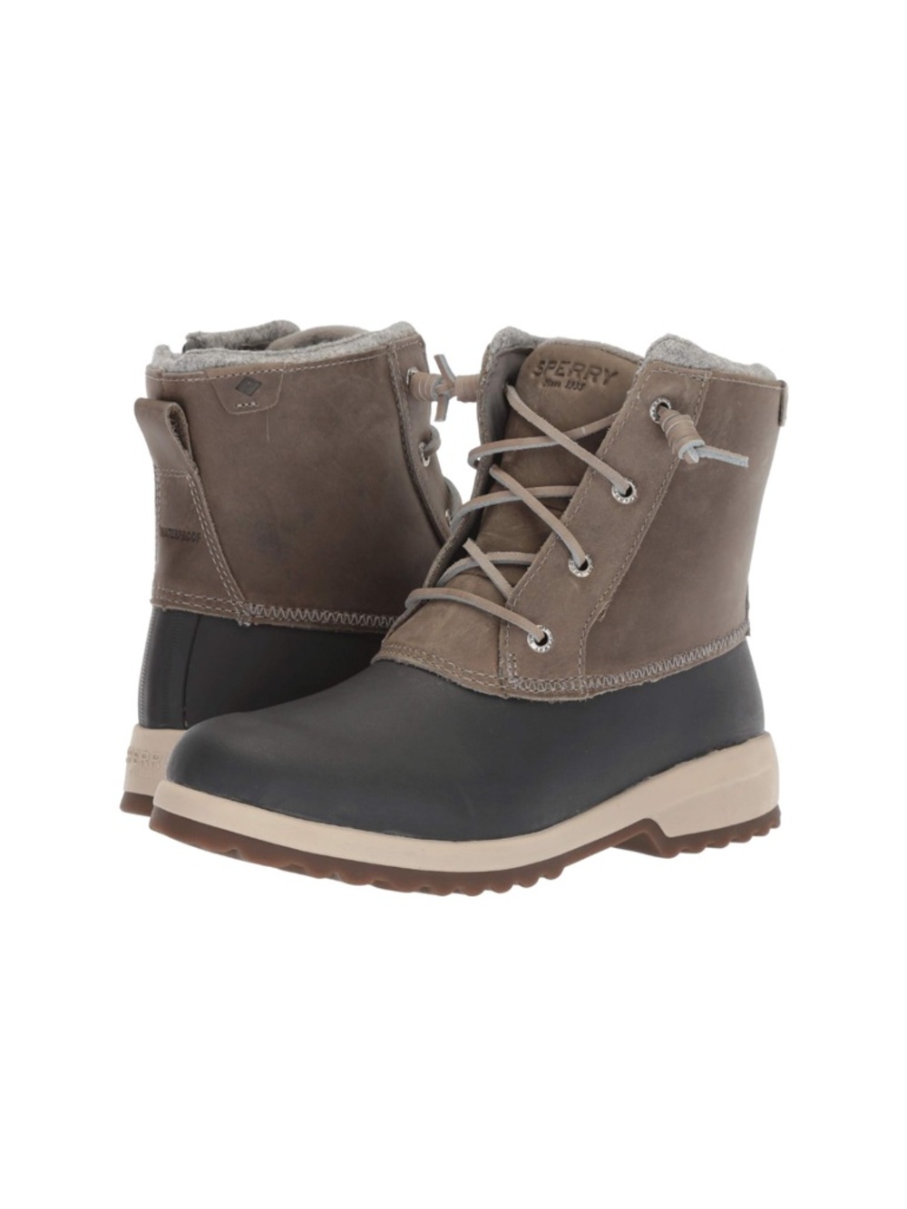Sperry Taupe and Dark Gray Lace-Up Waterproof Duck Boots